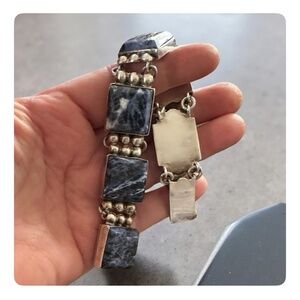 Vintage 925 Sterling Silver and Sodalite Bracelet Blue Chunky